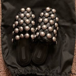 Alexander Wang metal leather/suede slippers